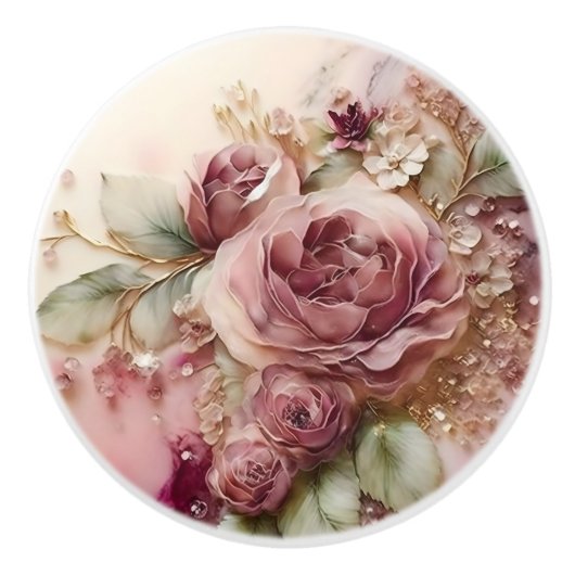 Mooie  roze rozen keramische knop (Voorkant)