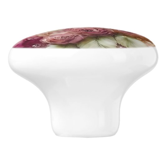 Mooie roze rozen keramische knop (Zijkant)