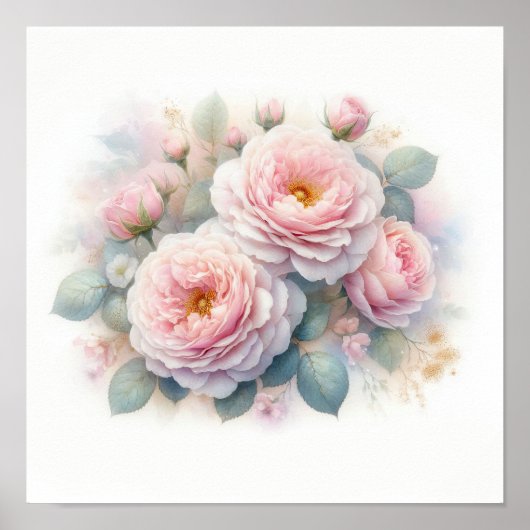 Mooie Roze Rozen Kunst Poster (Voorkant)