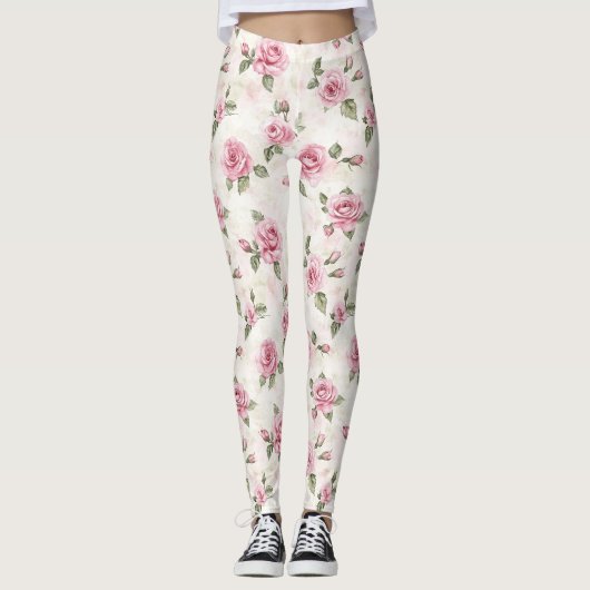 Mooie Roze Rozen Leggings (Voorkant)