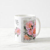 Mooie roze rozen met monogram koffiemok (Voorkant rechts)