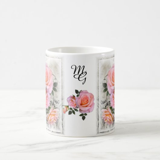 Mooie roze rozen met monogram koffiemok (Center)