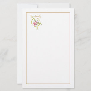 Mooie roze rozen met vaas en gouden Lijst Briefpapier