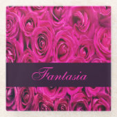 Mooie roze rozen monogram glazen onderzetter (Voorkant)