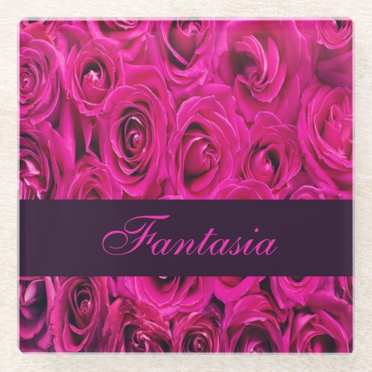 Mooie roze rozen monogram glazen onderzetter (Voorkant)