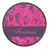 Mooie roze rozen monogram hockey puck (Voorkant)