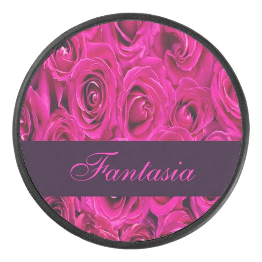 Mooie roze rozen monogram hockey puck (Voorkant)