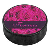 Mooie roze rozen monogram hockey puck (3/4)