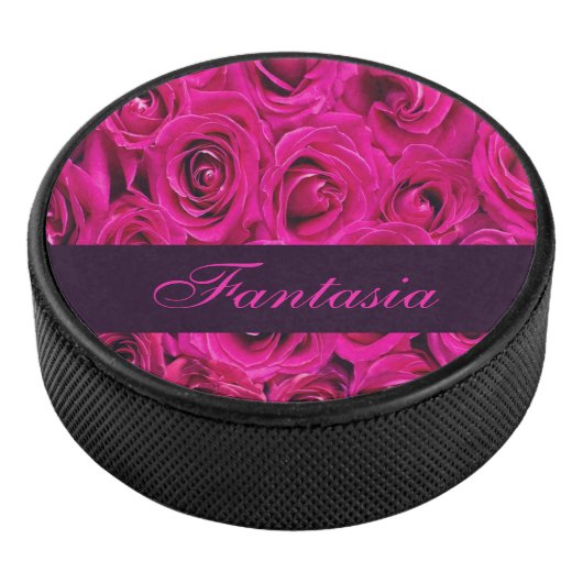 Mooie roze rozen monogram hockey puck (3/4)