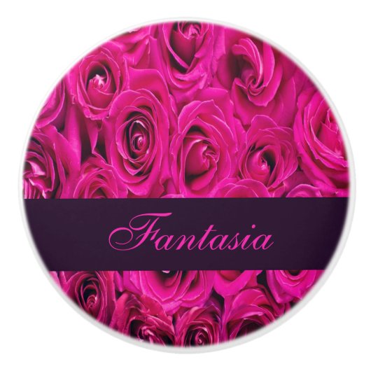 Mooie roze rozen monogram keramische knop (Voorkant)