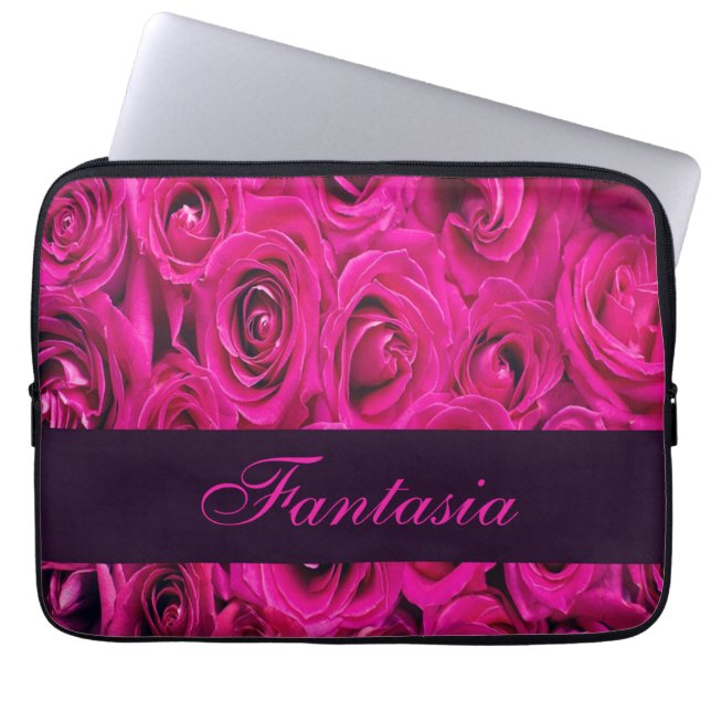 Mooie roze rozen monogram laptop sleeve (Voorkant)