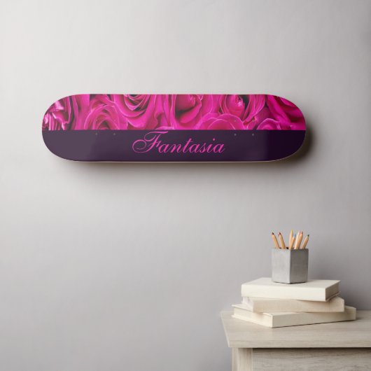 Mooie roze rozen monogram persoonlijk skateboard (Muurkunst (Horizontaal))