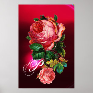 MOOIE ROZE ROZEN MONOGRAM POSTER