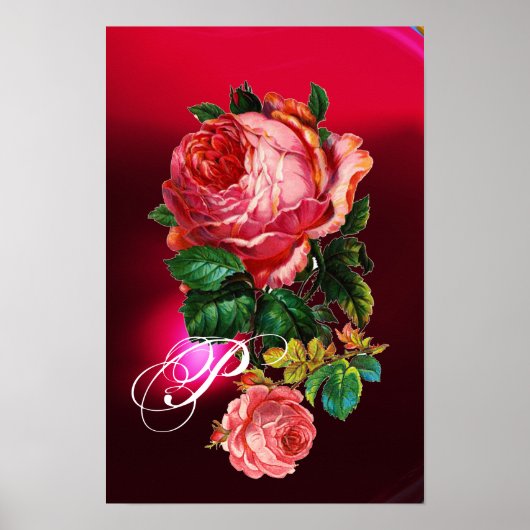 MOOIE ROZE ROZEN MONOGRAM POSTER (Voorkant)