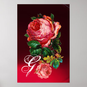 MOOIE ROZE ROZEN MONOGRAM POSTER