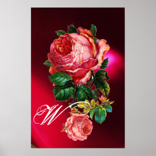 MOOIE ROZE ROZEN MONOGRAM POSTER