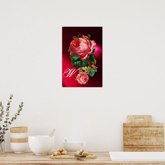 MOOIE ROZE ROZEN MONOGRAM POSTER (Keuken)