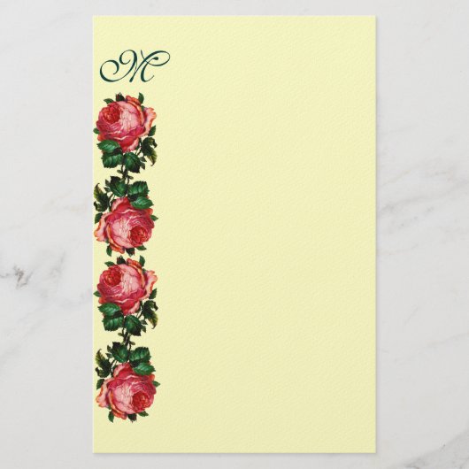 MOOIE ROZE ROZEN MONOGRAM, room Briefpapier (Voorkant)