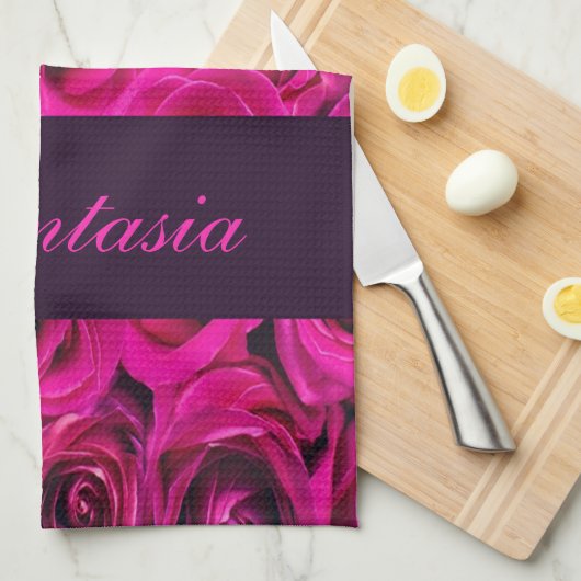 Mooie roze rozen monogram theedoek (Quarter Fold)