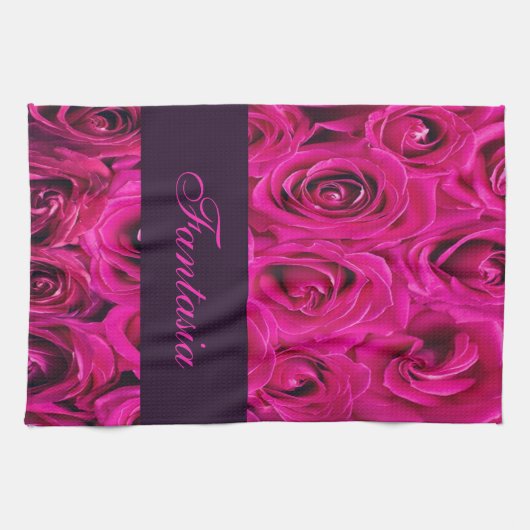 Mooie roze rozen monogram theedoek (Horizontaal)