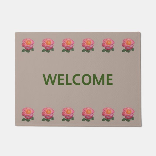 Mooie roze rozen op beige welkomstmat deurmat (Voorkant)