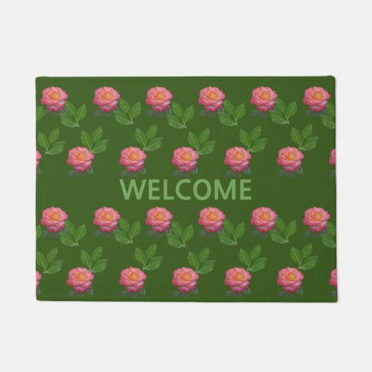 Mooie Roze Rozen op Bosgroen Deurmat (Voorkant)