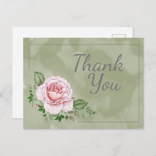 Mooie roze rozen op groene Waterverf Dank u wel Briefkaart (Voorkant / Achterkant)