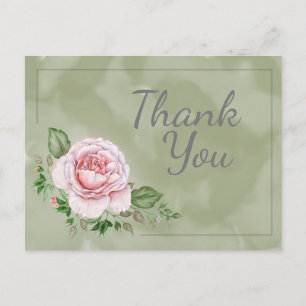 Mooie roze rozen op groene Waterverf Dank u wel Briefkaart