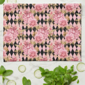 Mooie Roze Rozen op Harlekijn   Theedoek (Gevouwen)