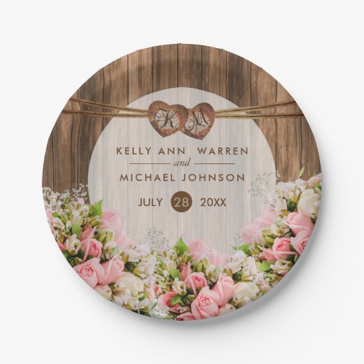 Mooie roze rozen op hout papieren bordje (Voorkant)