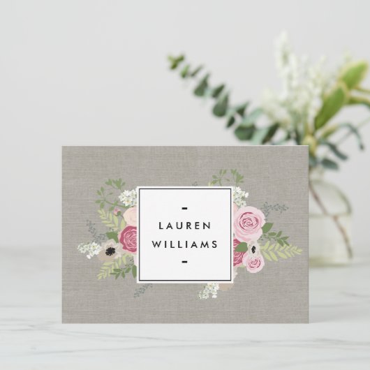 Mooie roze rozen op Linen Gift-certificaat (Staand voorkant)