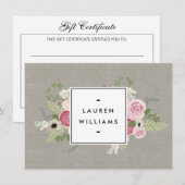 Mooie roze rozen op Linen Gift-certificaat (Voorkant / Achterkant)