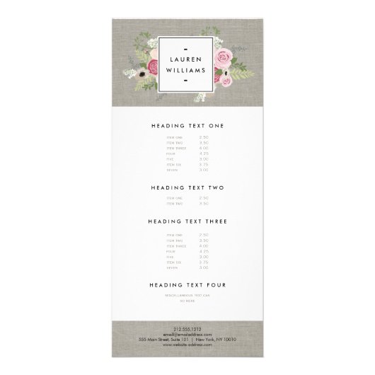 Mooie roze rozen op linnen moderne elegantie reclamekaart (Voorkant)