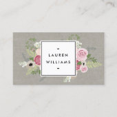 Mooie roze rozen op linnen moderne elegantie visitekaartje (Voorkant)