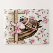 Mooie Roze Rozen Paard Kerstmis Legpuzzel (Horizontaal)