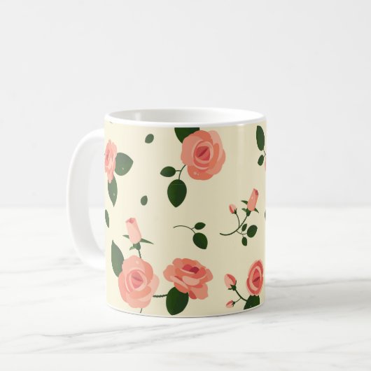 Mooie Roze Rozen Pastel Roze Patroon Koffiemok (Voorkant links)