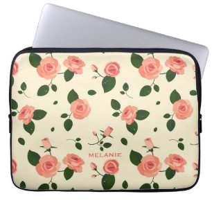 Mooie Roze Rozen Pastel Roze Patroon Persoonlijk Laptop Sleeve
