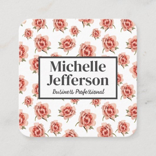 Mooie Roze Rozen Patroon Vierkante Visitekaartje (Voorkant)