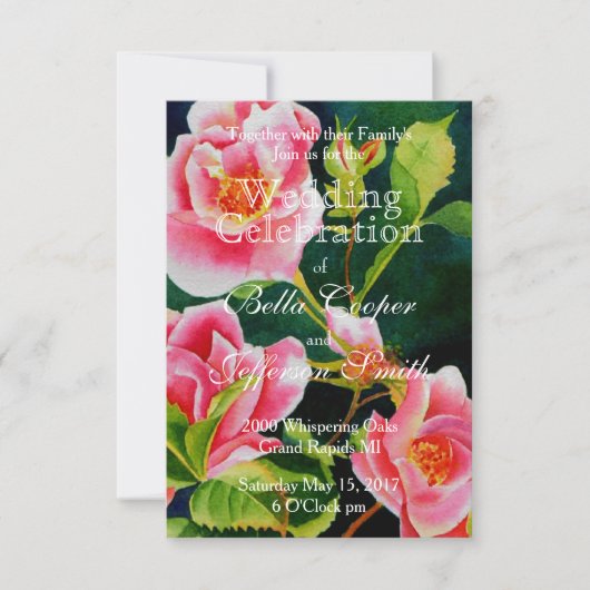 Mooie roze rozen, rode rozen, waterverf bloemen kaart (Voorkant)