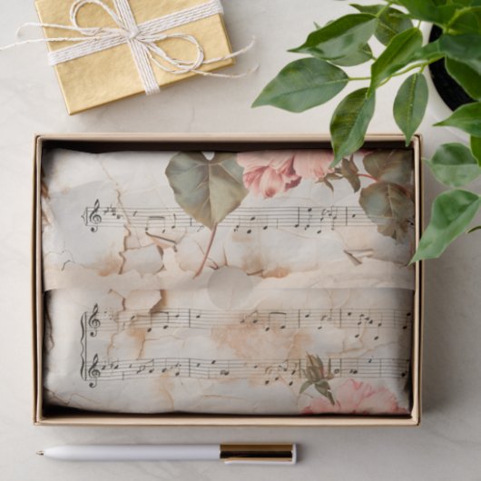 Mooie roze rozen stijl muziekblad tissuepapier (Geschenk)