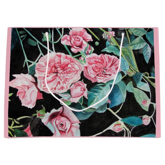 Mooie roze rozen tas groot cadeauzakje (Voorkant)