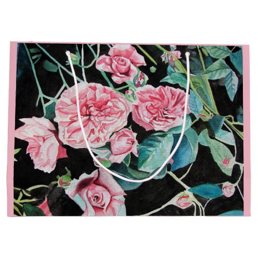 Mooie roze rozen tas groot cadeauzakje (Achterkant)