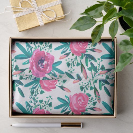 Mooie roze rozen tissuepapier (Geschenk)