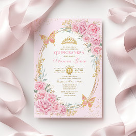 Mooie Roze Rozen Vlinders Quinceañera Kaart