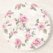 Mooie Roze Rozen Zandsteen Onderzetter (Voorkant)