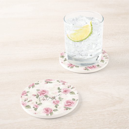 Mooie Roze Rozen Zandsteen Onderzetter (Zijkant)