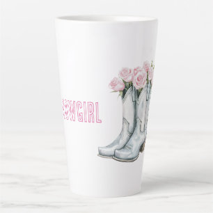 Mooie Roze Rozen Zilveren Cowgirl Laarzen Latte Mok