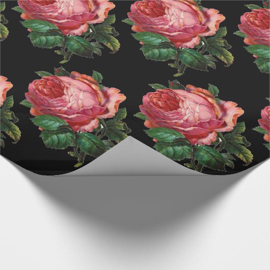 MOOIE ROZE ROZEN ,Zwart Cadeaupapier (Hoek)