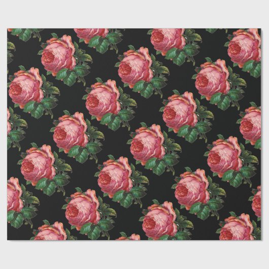 MOOIE ROZE ROZEN ,Zwart Cadeaupapier (Vlak)