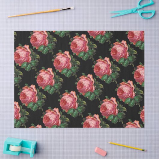 MOOIE ROZE ROZEN, zwarte bloemen Tissuepapier (Craft)